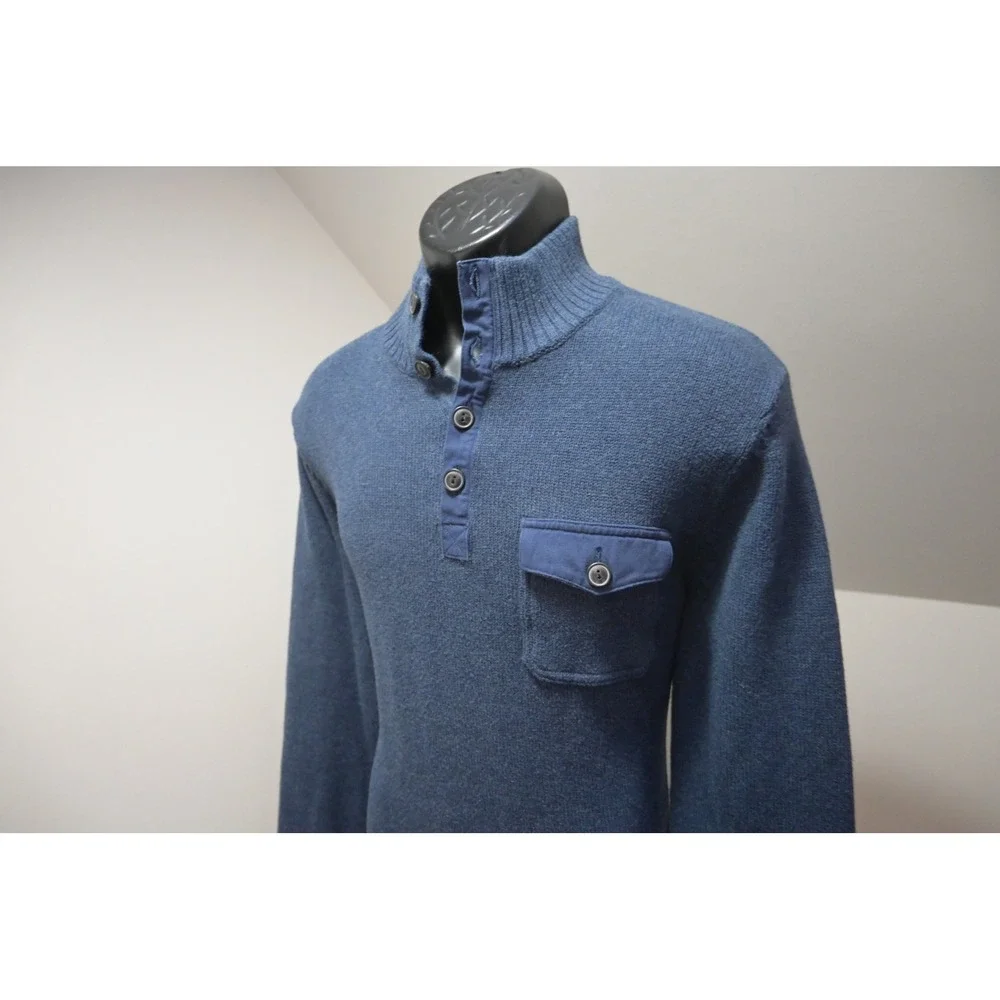 Lucky Brand Sweater Mens‎ Large Blue Excellent Mock Neck Button Pocket